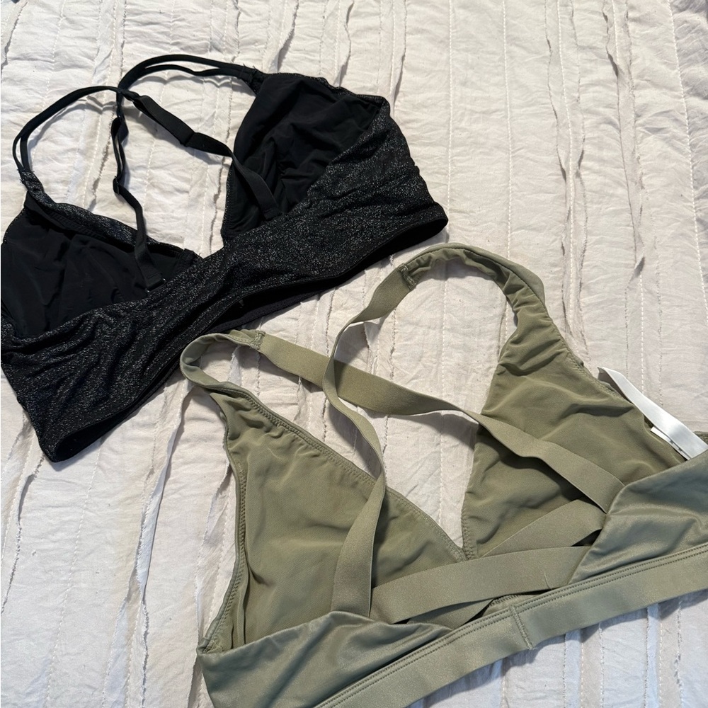 Victorias Secret Sport & Auden Black & Olive Shimmer Bralette Set Large